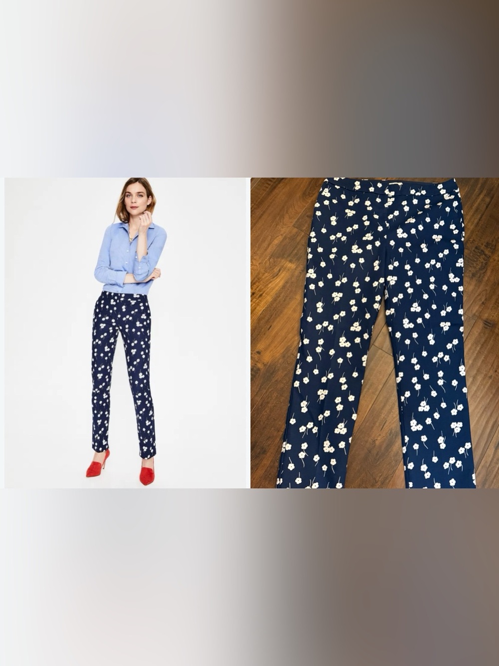 Boden Womens Richmond Ankle Pants UK 16 US 12 Regular Navy Blue Floral NWT